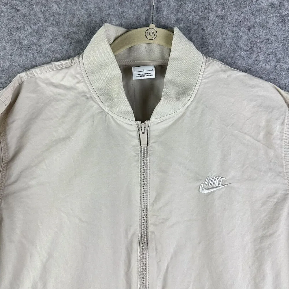 Nike Bomber Jacket Mens Large Cream Essentials Full Zip Lightweight Sportswear*